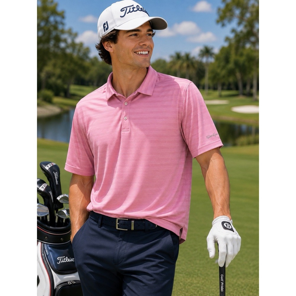 Walter Hagen 11 Majors Polo Mens XXL Pink Striped Stretch Golf Performance Shirt